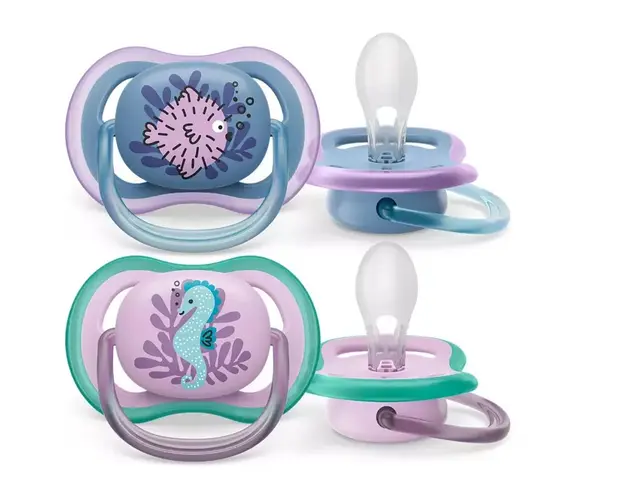 Set 2 suzete Philips-Avent SCF085/61, ultra air pacifier 6-18 luni, Ortodontice, fara BPA, Peste/Calut de mare