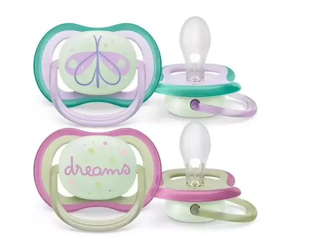 Set 2 suzete Philips-Avent SCF376/19, ultra air NightTime 0-6 luni, Ortodontice, fara BPA, Fosforescent, Dreams/Fluturas
