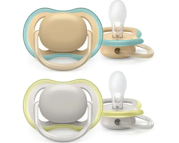 Set 2 suzete Philips Avent Ultra Air SCF085/15, ortodontice, 0-6 luni, Maro/Gri