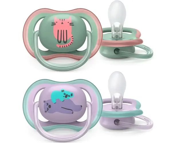 Set 2 suzete Philips Avent Ultra Air SCF085/18, ortodontice, 6-18 luni, Verde/Mov