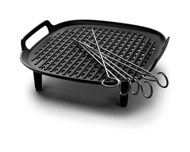 Set pentru gratar XXL Philips Airfryer HD9959/00, Seria 5000, accesoriu plita-gratar neaderenta, 6 bete de frigarui pentru a face retete speciale la gratar