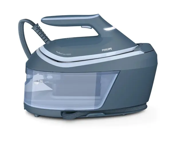 Statie de calcat cu abur Philips PSG6042/20, PerfectCare seria 6000, presiune de 8 bar, 2400W, debit de abur 130 g/min, abur de 550 g, rezervor 1,8l, OptimalTemp, Smart CalcClean, talpa SteamGlide Advanced