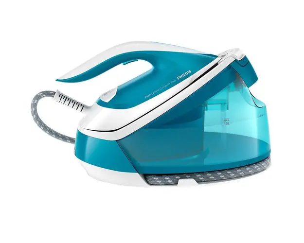 Statie de calcat Philips PerfectCare Compact Plus GC7920/20, 2400 W, OptimalTemp, abur 120 g/min, Smart Calc Clean, talpa SteamGlide, 1.5 L, Albastru