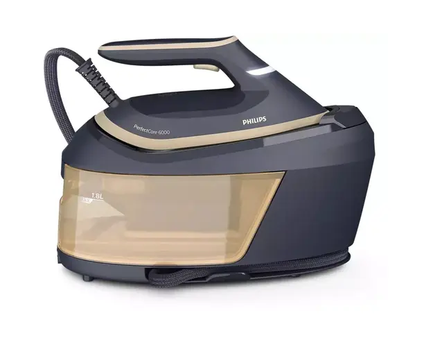 Statie de calcat Philips PerfectCare PSG6066/20 seria 6000, cu abur, presiune 8 bar, 2400 W, debit de abur 130 g/min, abur 600 g, rezervor apa detasabil de 1.8 l, OptimalTemp,Smart CalcClean, talpa SteamGlide Advanced, ASO, blocare pentru transport,Negru