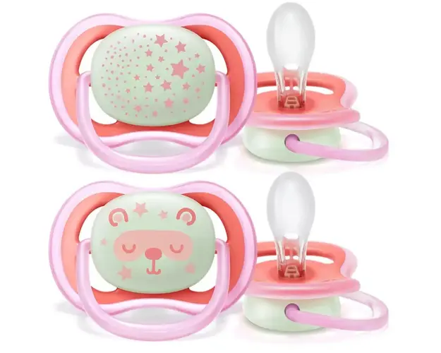 Suzeta de noapte Philips-AVENT Ultra Air, 6-18 luni, 2 buc, fete, fosforescente