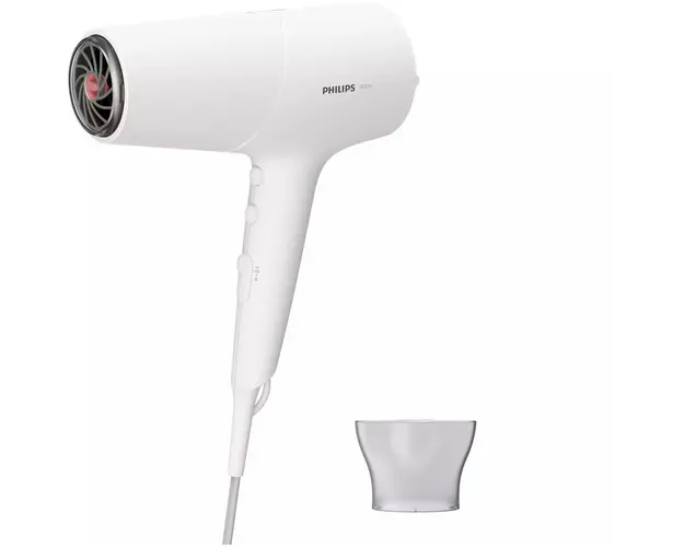 Uscator de par Philips 5000, BHD500/00, 2100W, 3 setari de temperatura, 2 de viteze, tehnologie thermoshield, carlig, alb metalizat