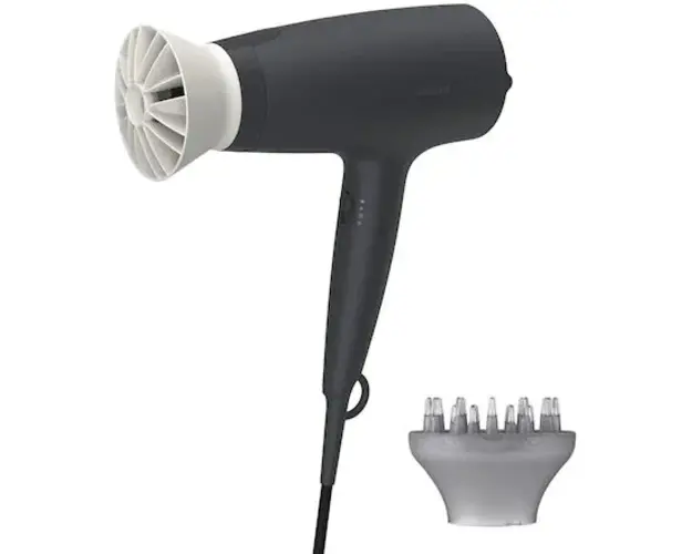 Uscator de par Philips BHD302/30, 1600W, accesoriu Thermo Protect, 3 setari de viteza/temperatura, difuzor, Negru