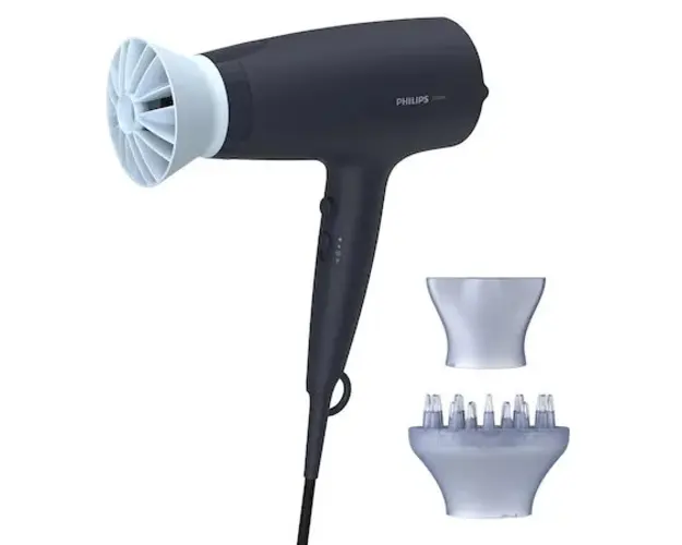 Uscator de par Philips BHD360/20, 2100W, accesoriu Thermo Protect, ingrijire cu ioni, 6 setari de viteza/temperatura, cap de coafare 14 mm, difuzor, Albastru inchis