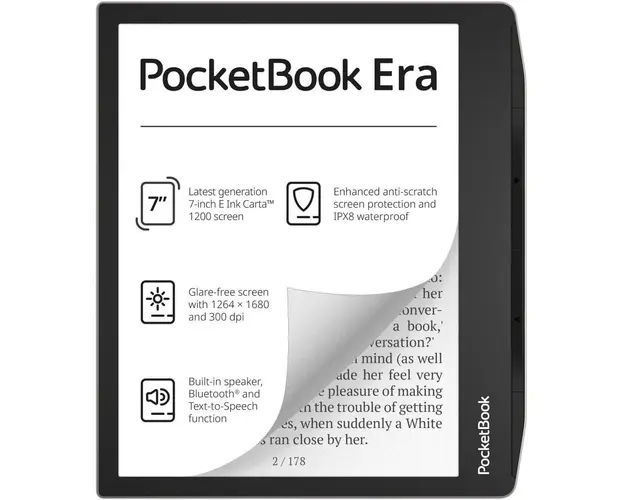eBook Reader PocketBook Era, ecran tactil 7, E Ink Carta, 300dpi, Bluetooth, SMARTlight, IPX8, 16 GB, argintiu