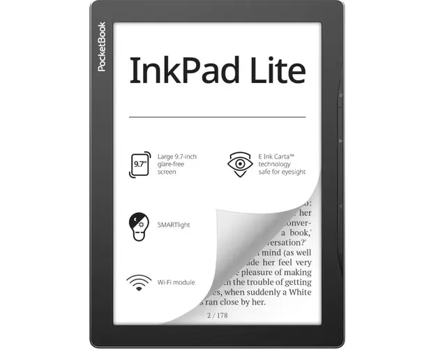 eBook Reader PocketBook Inkpad Lite, ecran tactil 9.7 E Ink Carta™, 825 × 1200 pixeli, 150dpi, 8GB, G-sensor, SMARTlight, WiFi, gri