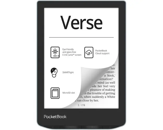 eBook Reader PocketBook Verse PB629, ecran tactil 6.0 E Ink Carta™ 1200, 212dpi, 8GB, SMARTlight, G-sensor, WiFi, Bright Blue