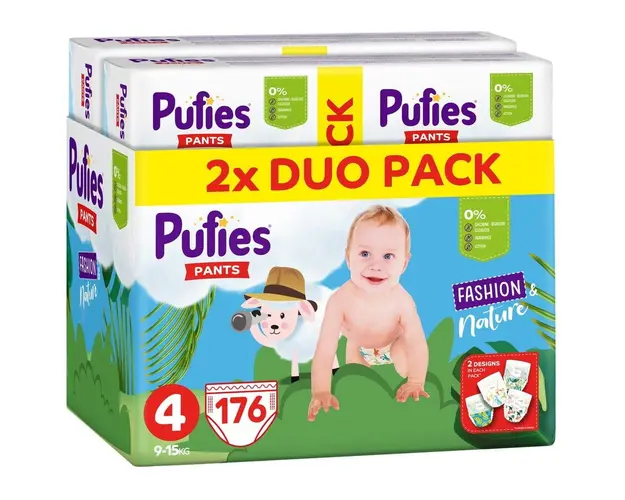 Scutece-chilotel Pufies Fashion &amp; Nature, Marimea 4 Maxi, 9-15 kg, 176 buc