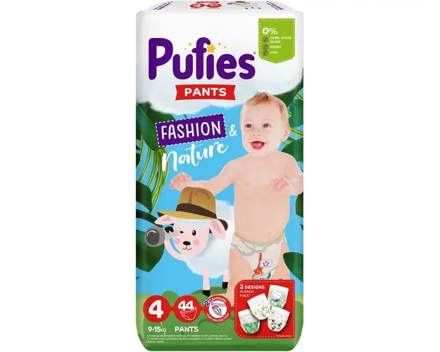 Scutece-chilotel Pufies Pants Fashion & Nature Maxi, Marimea 4, 9-15 kg, 44 buc