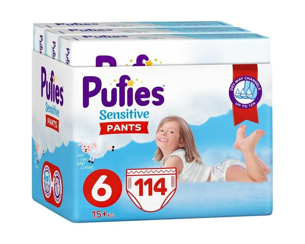 Scutece-chilotel Pufies Pants Sensitive Extra Large, Marimea 6, 15+ kg, 114 buc