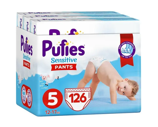 Scutece-chilotel Pufies Pants Sensitive Junior, Marimea 5, 12-17 kg, 126 buc