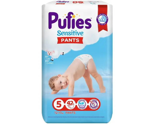 Scutece-chilotel Pufies Pants Sensitive Junior, Marimea 5, 12-17 kg, 42 buc