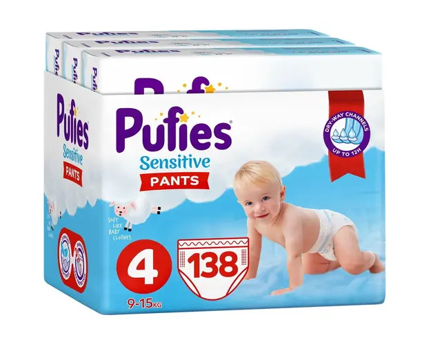 Scutece-chilotel Pufies Pants Sensitive Maxi, Marimea 4, 9-15 kg, 138 buc