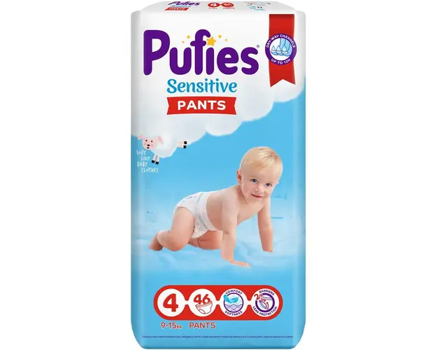 Scutece-chilotel Pufies Pants Sensitive Maxi, Marimea 4, 9-15 kg, 46 buc