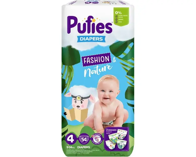 Scutece Pufies Fashion &amp; Nature, Maxi Pack, 4 Maxi, 9-14 kg, 54 buc
