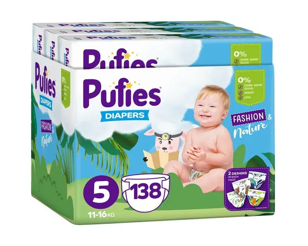 Scutece Pufies Fashion&Nature, Monthly Box, 5 Junior, 11-16 kg, 138 buc