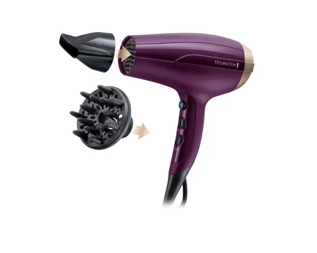 Uscator de par Remington Your Style D5219, 2300 W, 3 trepte de caldura, 2 viteze, Functie Ionica, 3 accesorii, Mov/Negru