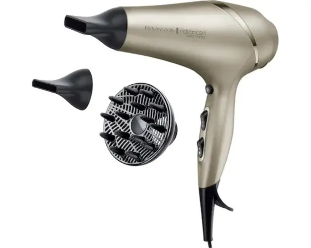Uscator de par Remington Advanced Colour Protect AC8605, 2300 W, Senzor inteligent, Ulei de Shea, Filtre UV, Auriu