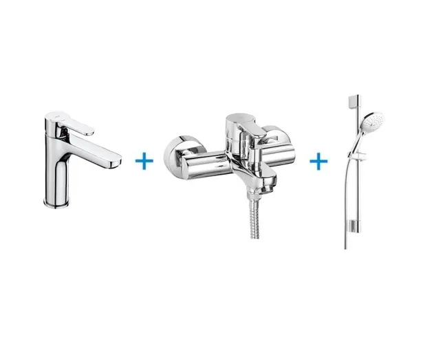 Pachet baterii Roca L20: baterie lavoar Cold Start + baterie cada dus + set dus, para dus, bara dus, furtun dus