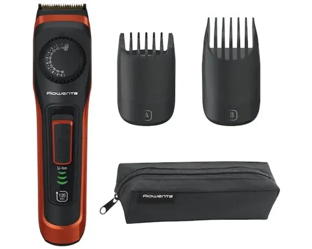 Aparat de tuns barba ROWENTA Virtuo Style TN3800F4, 6500 rpm, autonomie 120 min, pieptene ajustabil, indicator LED baterie, tehnologie autoascutire, Gri/Portocaliu