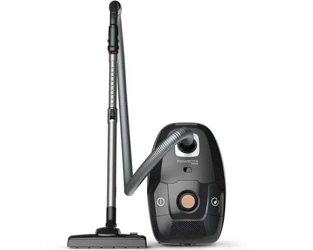 Aspirator cu sac Rowenta Green Force Effitech Total Clean RO6189EA, 400W, 3 niveluri de filtrare, lungime cablu 8.4m, recipient praf 4.5L, perie EasyBrush, indicator umplere sac, Negru