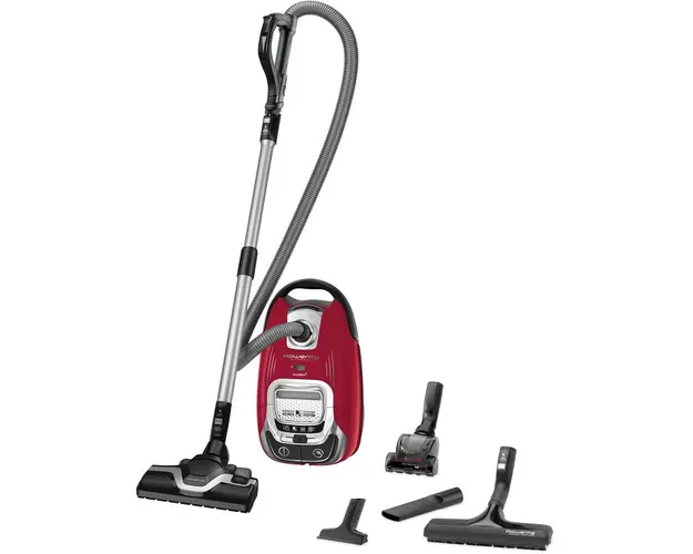 Aspirator cu sac Rowenta Silence Force 5 RO7473EA, motor Effitech, 400W, cap de aspirare Power Air, sac Hygiene+, accesorii Animal Care, 3 niveluri de filtrare, recipient praf 4.5L, lungime cablu 8.4m, Rosu