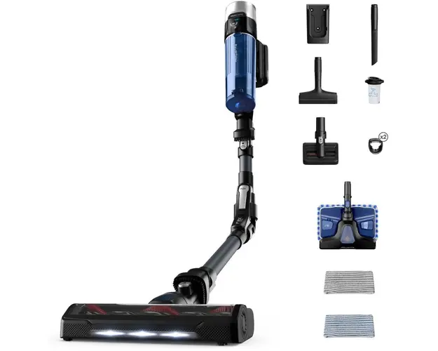 Aspirator vertical Rowenta X-Force Flex 9.60 Aqua RH20C7WO, putere de aspirare 100 Air Watts, Functie Boost, putere 250 W, gri &amp; albastru