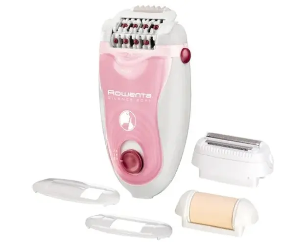 Epilator Rowenta Silence Soft EP5640D1, 24 pensete, tehnologie avansata micro-contact, 2 viteze, 4 accesorii, sistem silentios, alb-roz