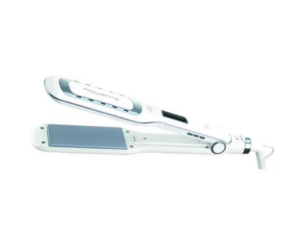 Placa de indreptat parul ROWENTA Wet &amp; Dry Pro SF5010F0, invelis Nano Ceramic, generator de ioni, ecran LCD, 6 trepte de temperatura, alb/argintiu