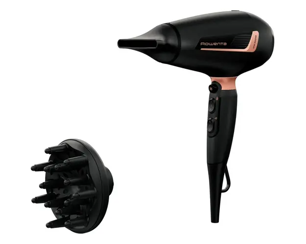 Uscator de par ROWENTA Pro Expert CV8830F0, 2200W, tehnologie Ionic Booster, 3 setari de temperatura, jet de aer rece, difuzor, inel de agatare, negru&amp;maro
