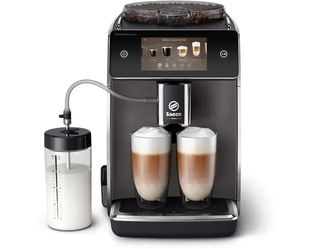 Espressor automat Saeco GranAroma Deluxe SM6682/10, 18 specialitati de cafea, ecran cu touch color 5, 6 profiluri de utilizator, 3 profiluri de gust presetate cu CoffeeMaestro, conectivitate, rasnita ceramica cu 12 trepte de macinare, negru
