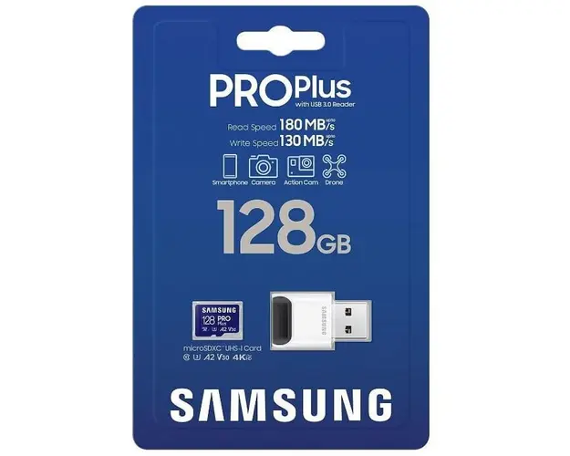 Card de memorie Samsung microSD, PRO Plus, 128GB, cu cititor de carduri
