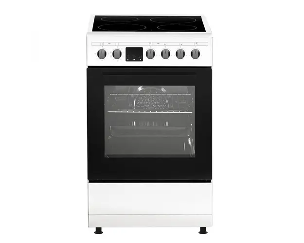 Aragaz electric Samus SM564VTE WHITE, Plita vitroceramica, 4 zone de gatit, 10 functii cuptor, Grill, Convectie 3D, 56 L, Timer, 49.8x61 cm, Alb