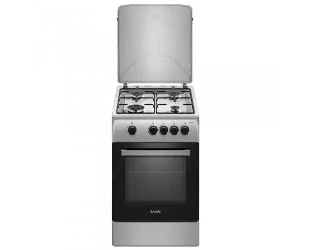 Aragaz Samus SM561BXS, 4 Arzatoare gaz, Cuptor gaz, Siguranta plita si cuptor, Geam dublu la cuptor, Inox/ Argintiu