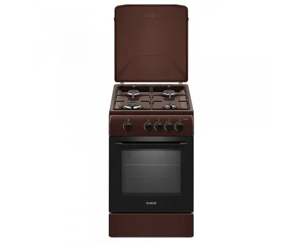 Aragaz Samus SM561MBS, 4 Arzatoare gaz, Cuptor gaz, Siguranta plita si cuptor, Geam dublu la cuptor, Maro