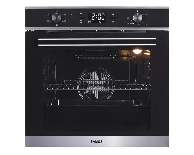 Cuptor incorporabil Samus SC625GDX5, Electric, 75 L, 5 functii, Display digital, Semi grill, Ghidaje interioare, Clasa energetica A, Indicator de gatire, Geam triplu Low-E, Negru
