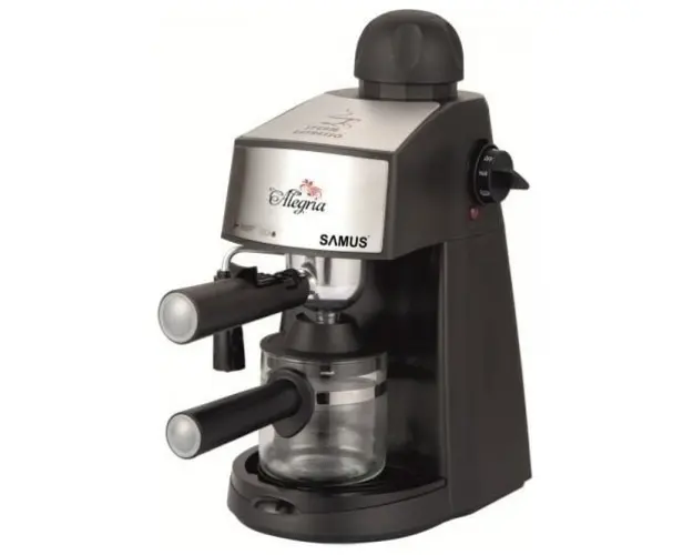 Espressor Samus Alegria, 3.5 bari, Rezervor 0.24 L, Capacitate 4 ceşti, Filtru inox, Dispozitiv spumare, Cana gradata, Negru
