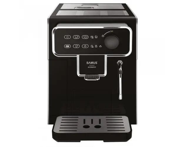 Espressor cafea Samus Automatico, Putere 1350W, Rezervor de apa detasabil 2.2L, 15 bari, Capacitate rasnita 300 g, Oprire automata dupa 25 de minute, 5 niveluri de macinare, 3 optiuni de cafea, Negru