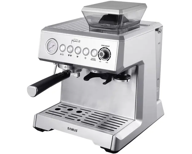 Espressor Samus Intense Prime 20, 1350 W, 20 Bar, Capacitate rasnita 200 g, Rezervor apa 2300 ml, Optiune 1 sau 2 cesti de cafea, Reglare si memorare ale cantitatii de cafea, Argintiu
