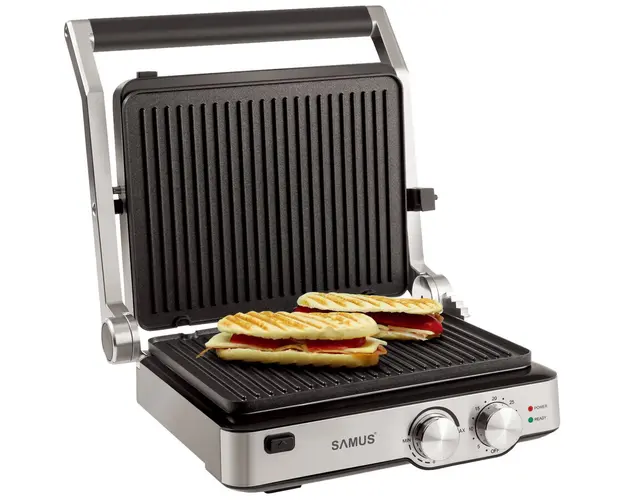 Gratar electric GTS-2020X, 2000 W, Placi tip grill antiaderente detasabile, Reglaj al temperaturii, Negru/Inox