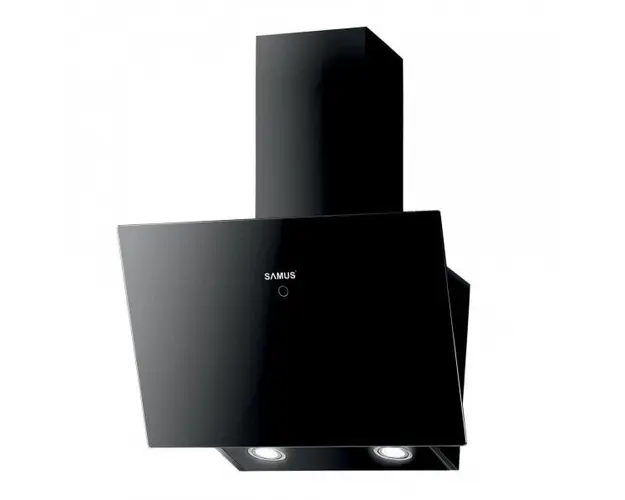 Hota decorativa inclinata Samus HSI665DGB, 650mc/h, 1 motor, 202W, latime 60cm, negru