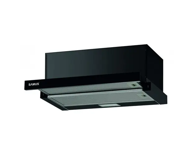 Hota incorporabila telescopica Samus HS6060TB, Capacitate absorbtie 600 m3h, 1 motor, Filtru metalic dublu, 2 viteze, 60 cm, Negru