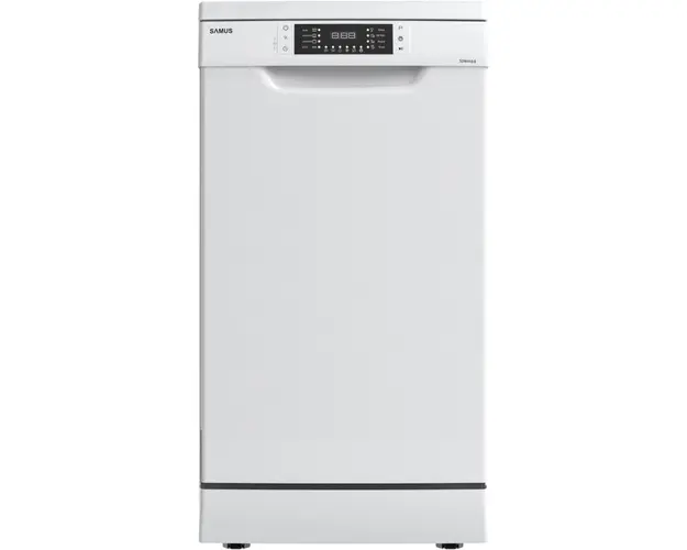 Masina de spalat vase Samus SDW410.8, 10 seturi, Latime 45 cm, 8 Programe, Clasa energetica E, Afisaj electronic, Alb