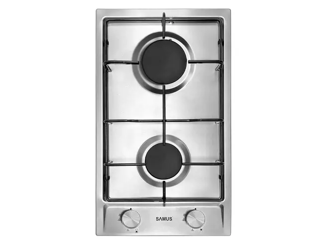 Plita incorporabila Samus PSG-32SX3, Gaz, 2 arzatoare, Gratar metalic, Sistem siguranta arzatoare, Aprindere electrica, L 29 cm, Inox