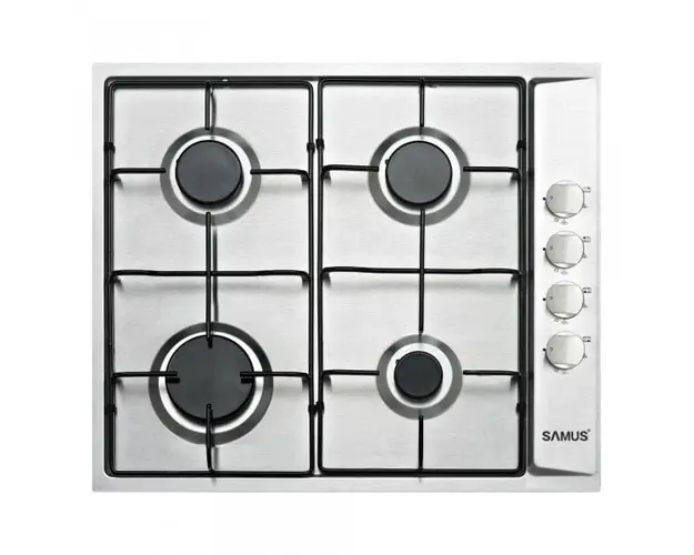 Plita Incorporabila Samus PSG-64SX, 4 arzatoare gaz, Latime 58 cm, Sistem de siguranta la arzatoare, Aprindere electrica, Inox