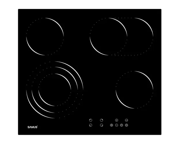 Plita Incorporabila Vitroceramica Samus PSVE-64BG10, 4 Arzatoare, Latime 60 cm, Touch Control, Setari putere 9 trepte, Timer, Negru